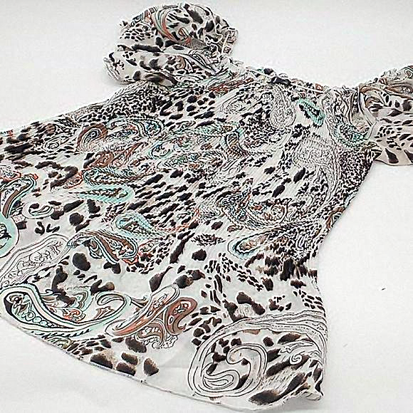 Essentials by Milano Tops - Vintage Babydoll Top Paisley Animal Print Off-The-Shoulder Y2K Blouse S